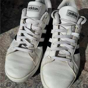 Adidas Grand Court White Black Stripe Sneakers Mens Size 10 Leather Casual